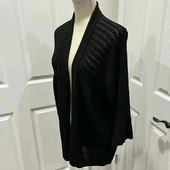 Alfani Open knit Black gathered cardigan type sweater, open front - Picture 8 of 9